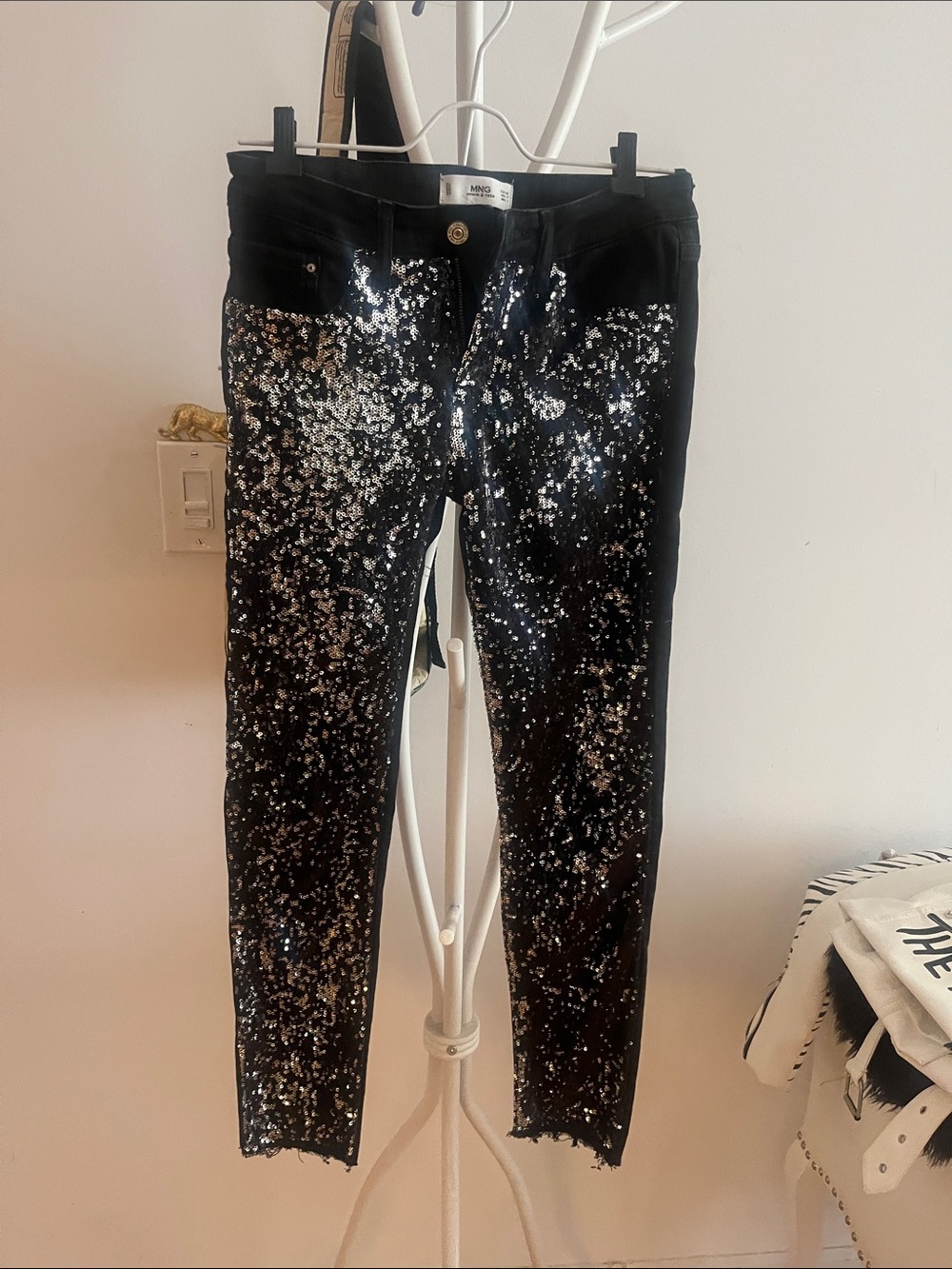 Mango Black Skinny Jeans with Silver Sequin Detail